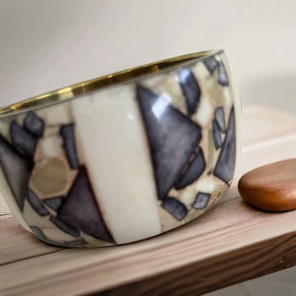 2 Bone Brass Colorful Stripe Bangle Bracelet - Tribal Boho Hippie Bracelet A218 - Picture 3 of 4